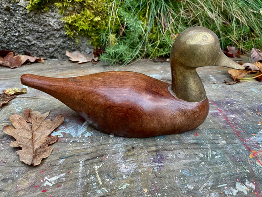 Vintage wooden and brass duck