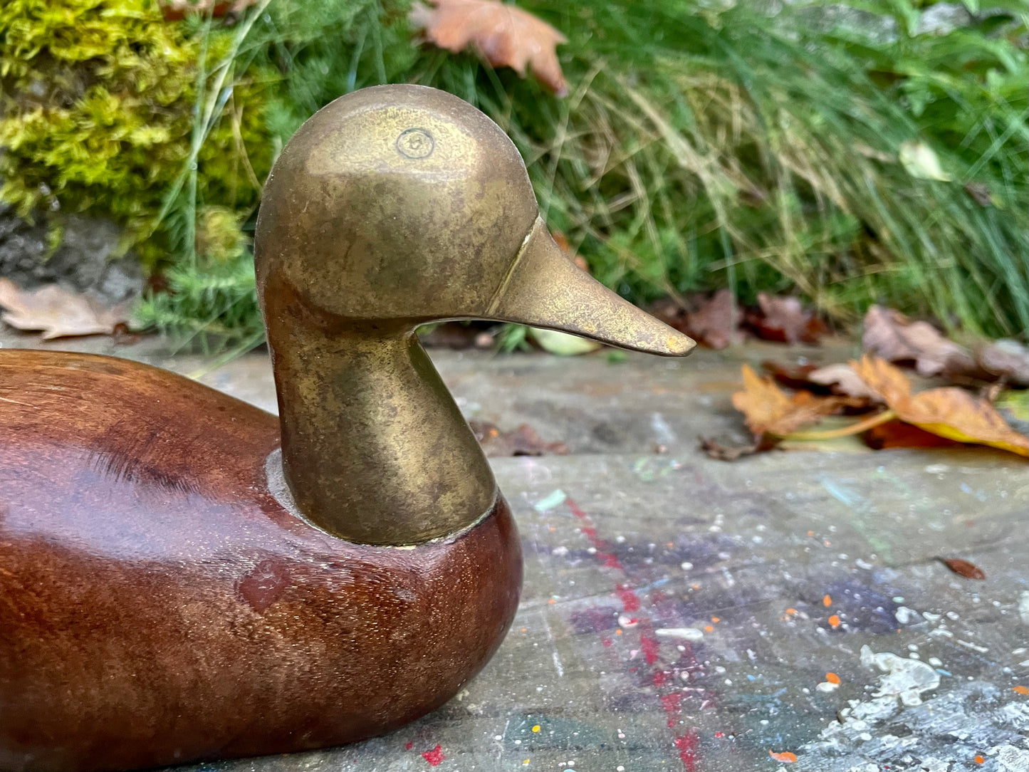 Vintage wooden and brass duck ornament