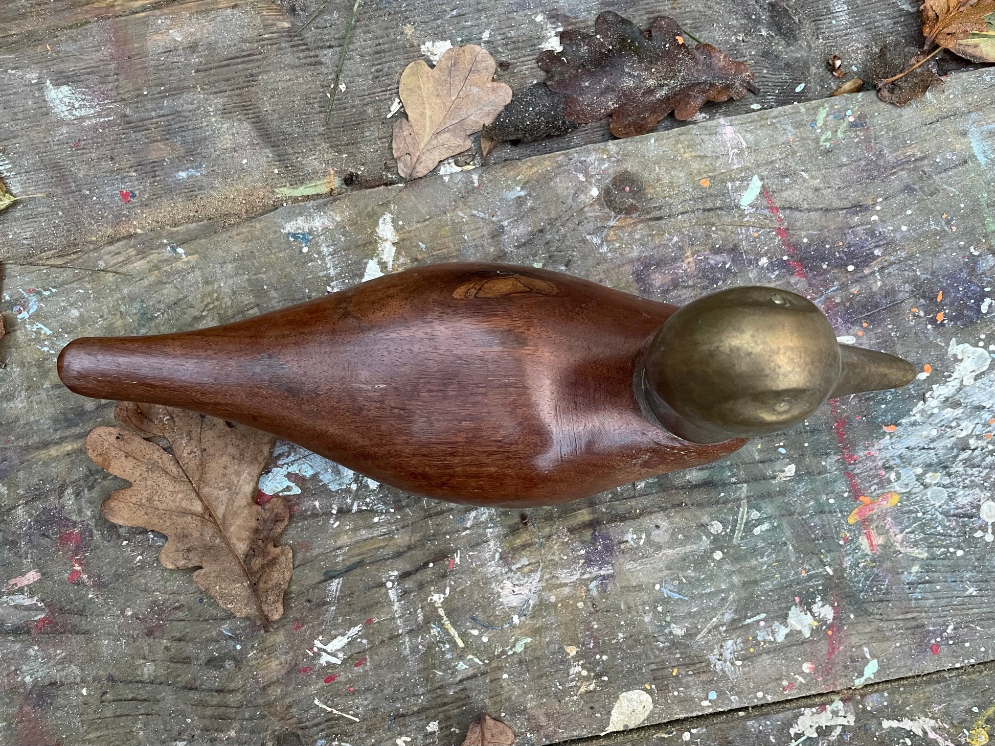Vintage wooden and brass duck