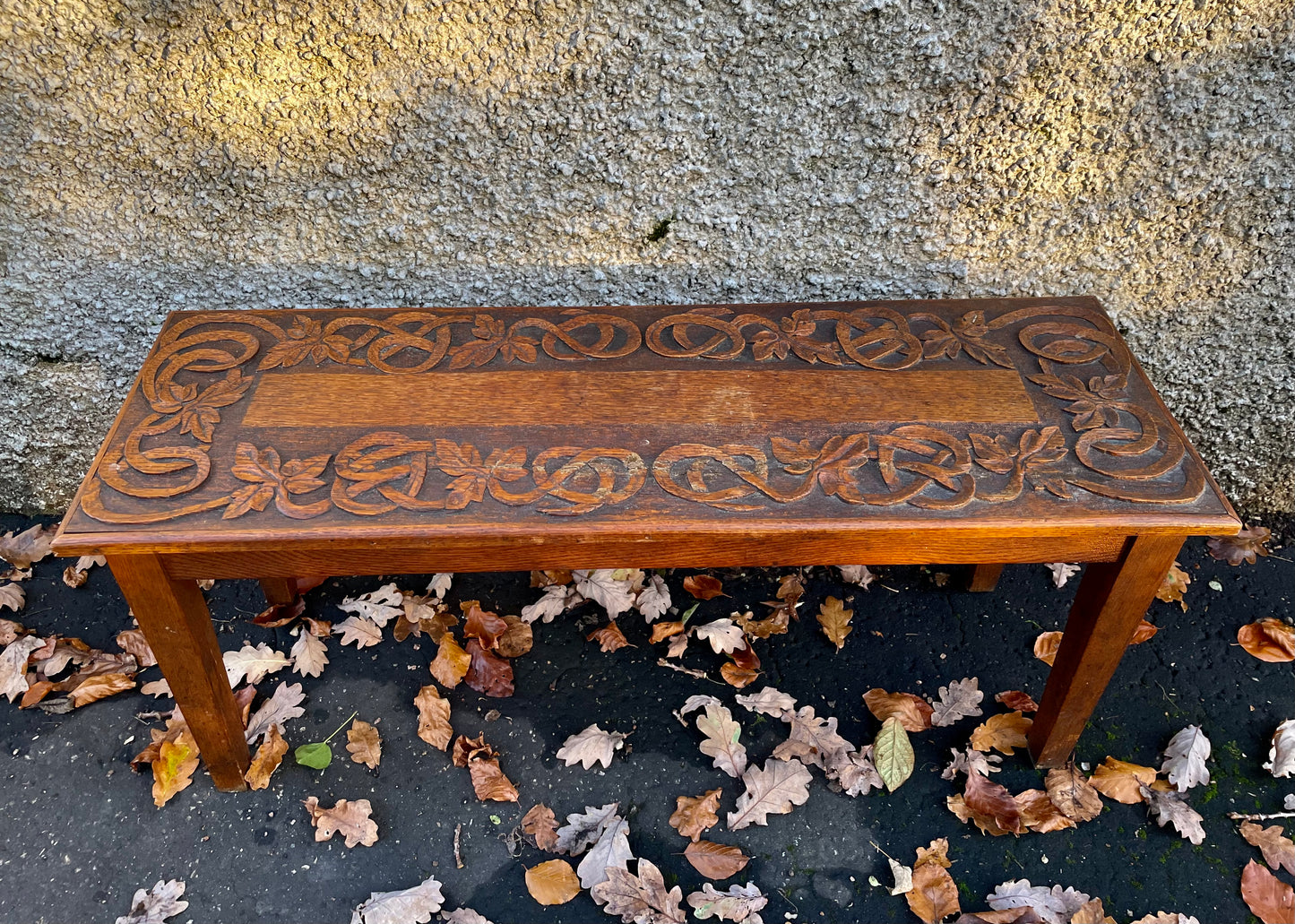 Vintage wooden carved oak rustic bench