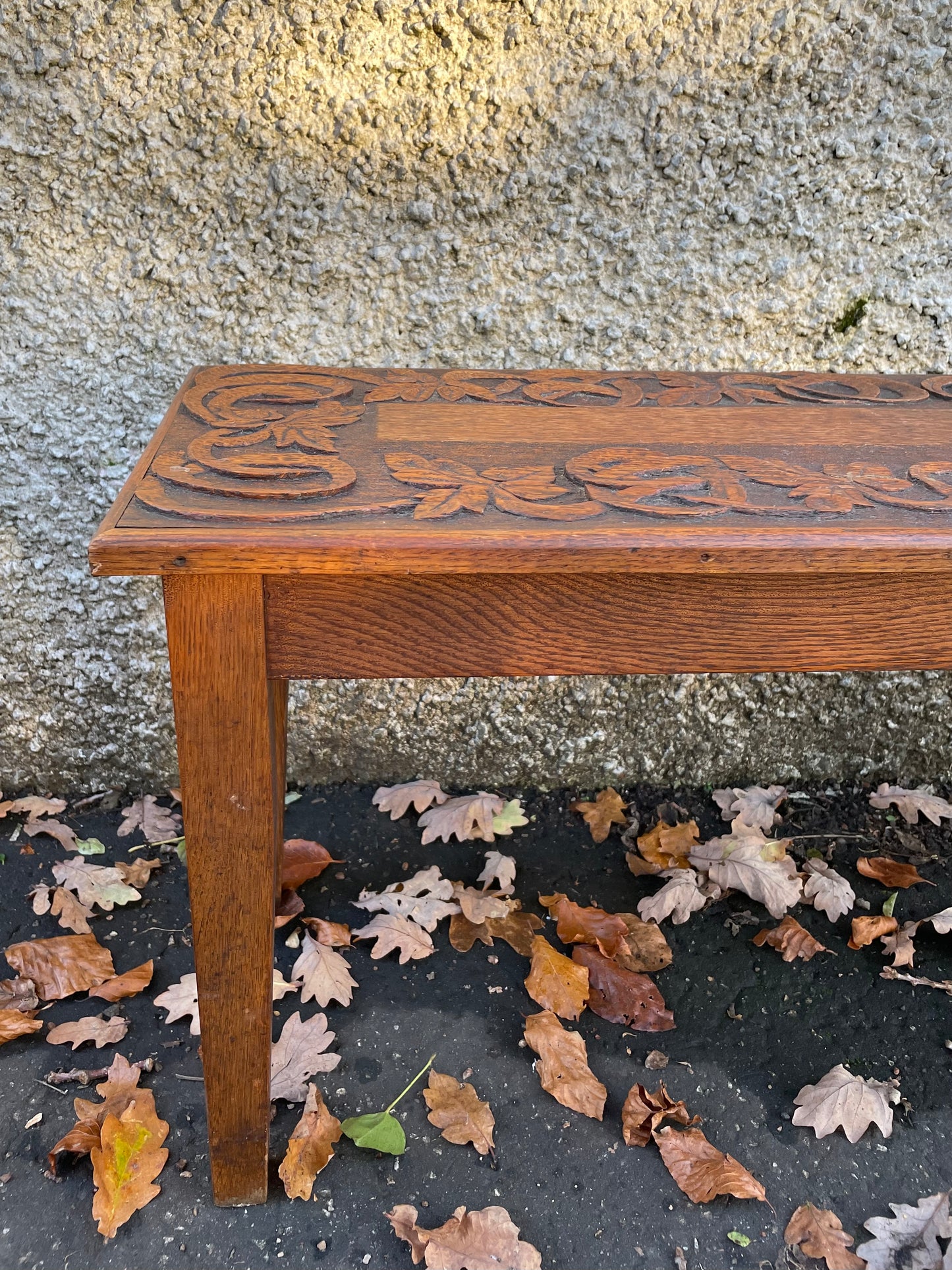 Vintage wooden carved oak rustic bench