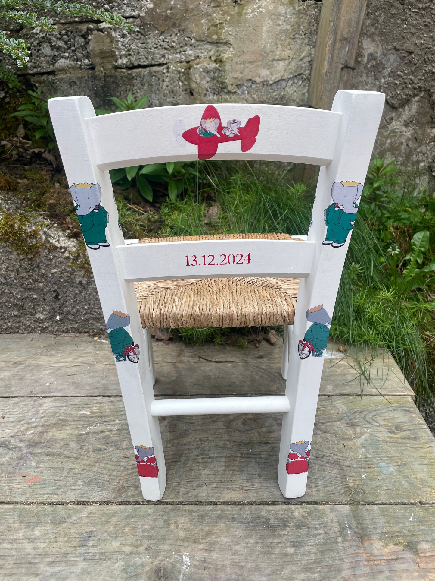 Personalised decoupaged children's chair - Barbar the elephant theme - made to order