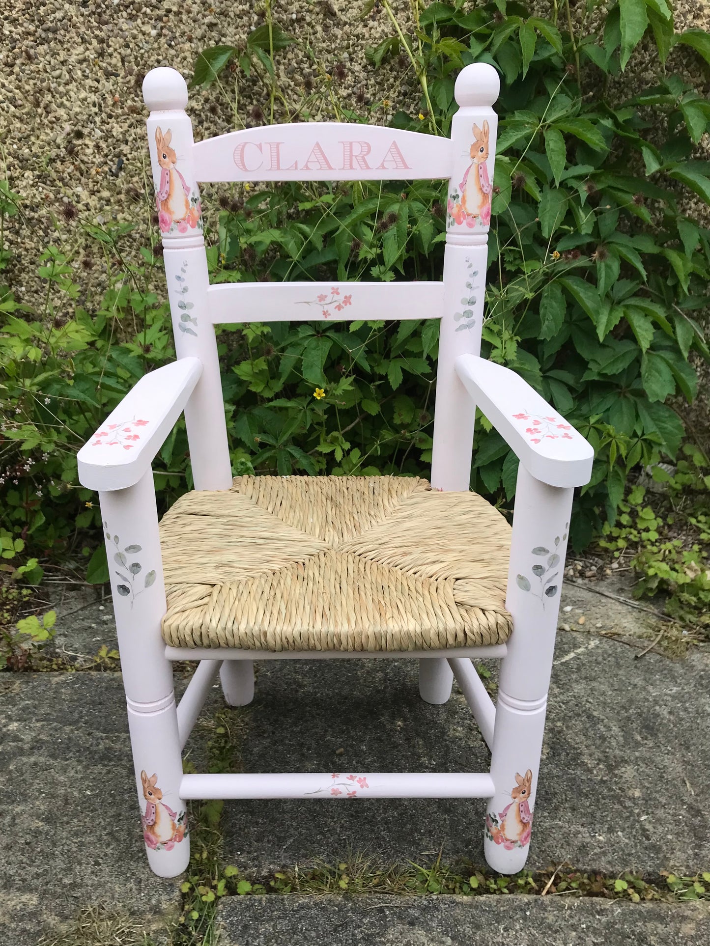 Rush seat personalised children's chair - Beatrix Potter Flopsy Bunny  theme - made to order