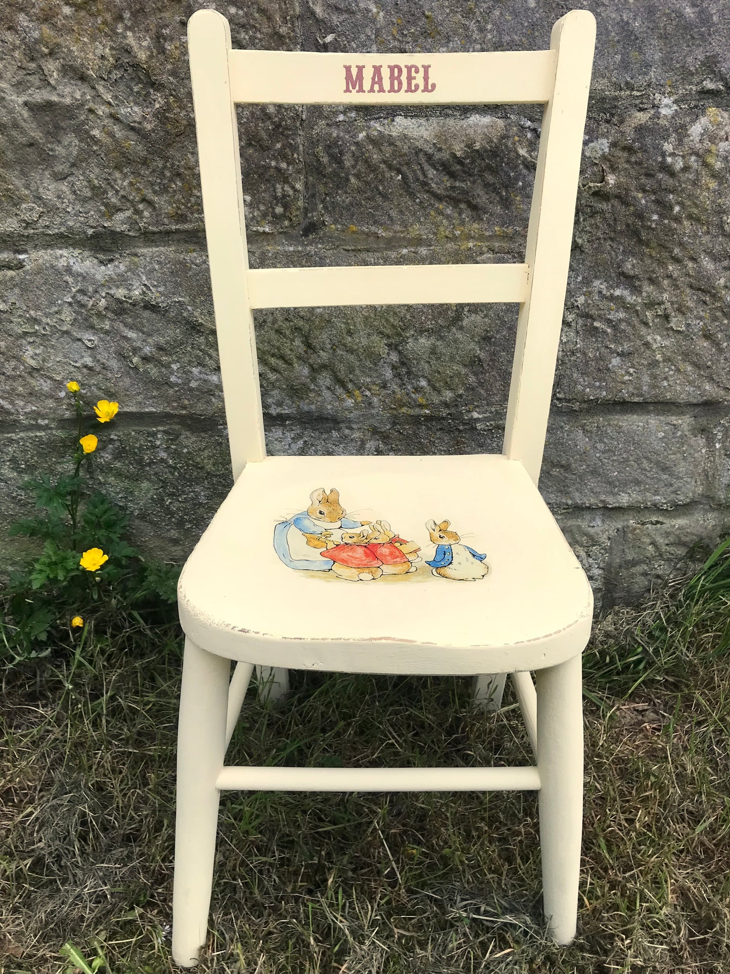 Children's personalised upcycled  wooden school chair - Beatrix Potter theme