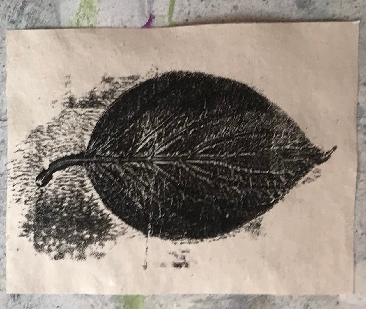 Original Botanical Acrylic Monoprint - Black Leaf 1