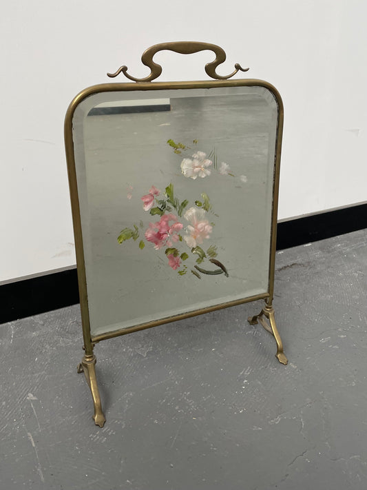Vintage painted glass fire screen