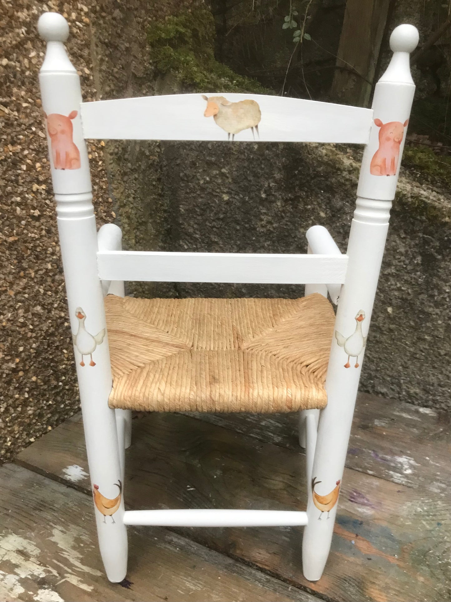 Personalised decoupaged children's chair -Cute Farm theme - made to order