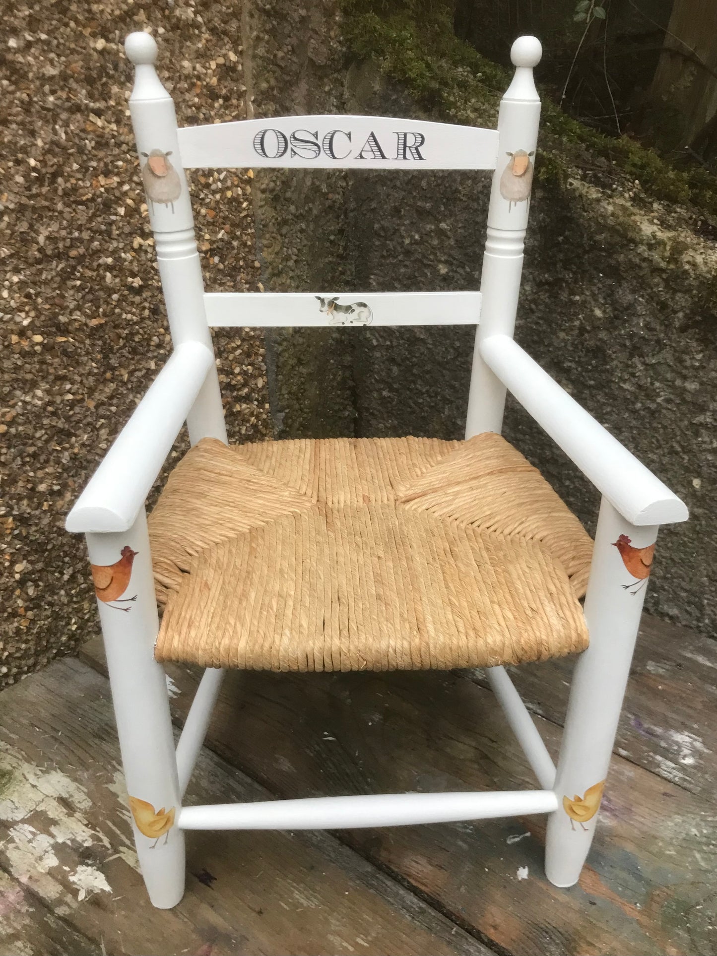 Personalised decoupaged children's chair -Cute Farm theme - made to order