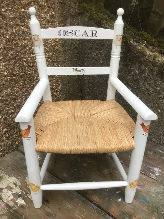 Personalised decoupaged children's chair -Cute Farm theme - made to order