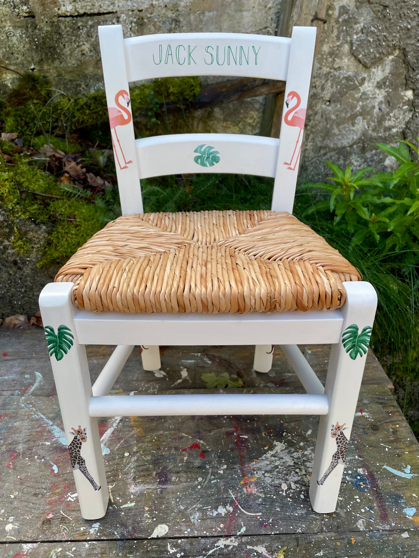 Personalised decoupaged children's chair -  Flamingo Friends theme - made to order