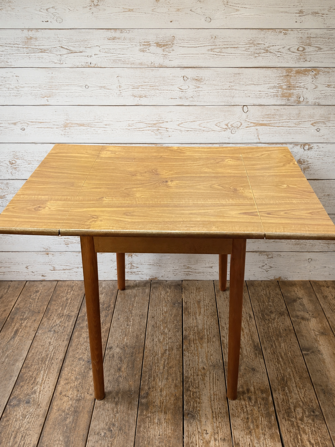 Mid century drop leaf veneer dining table