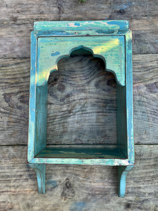 Antique wooden Indian single wall shelf with original paintwork