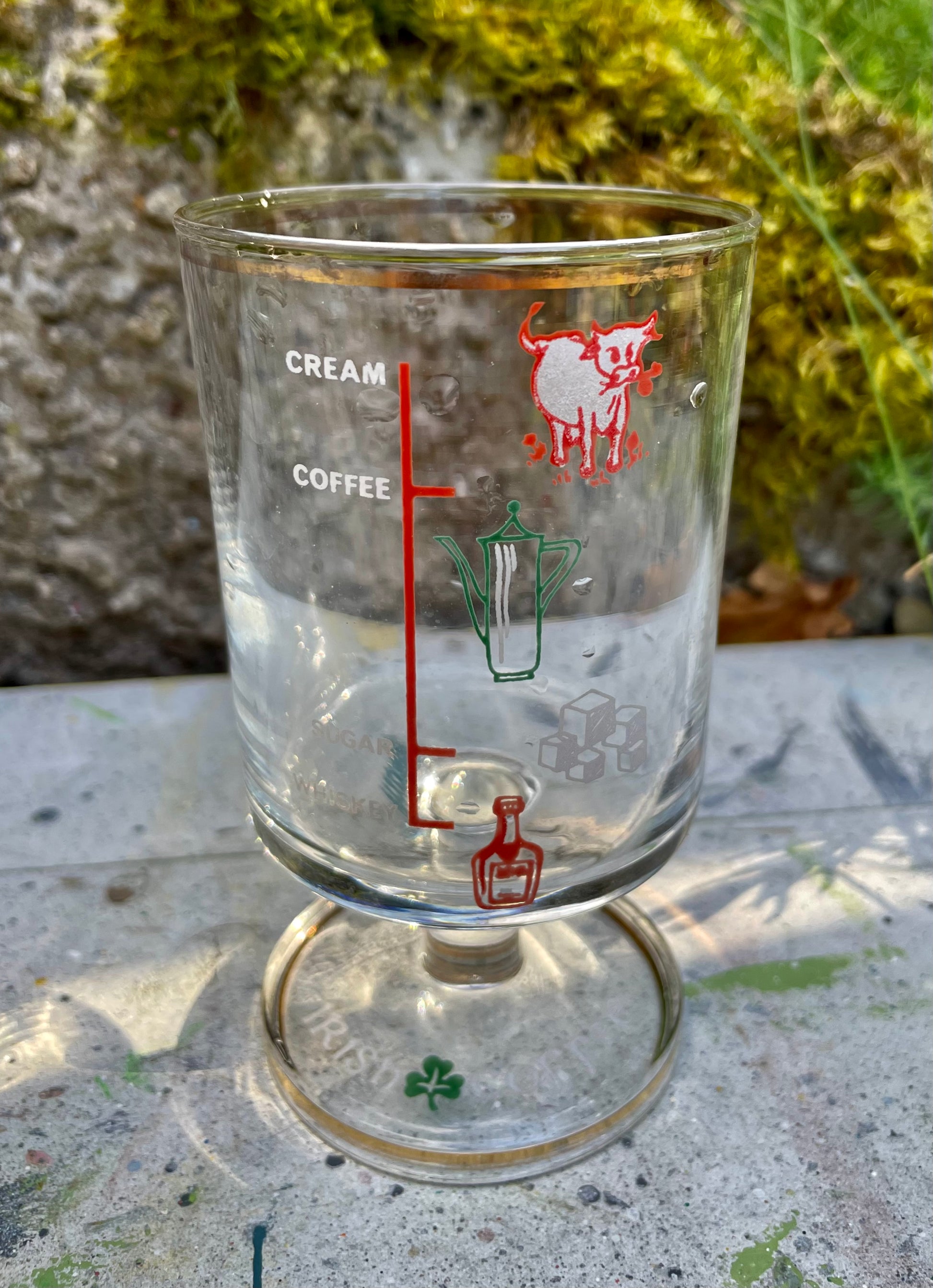 Vintage irish coffee glass with recipe on the side