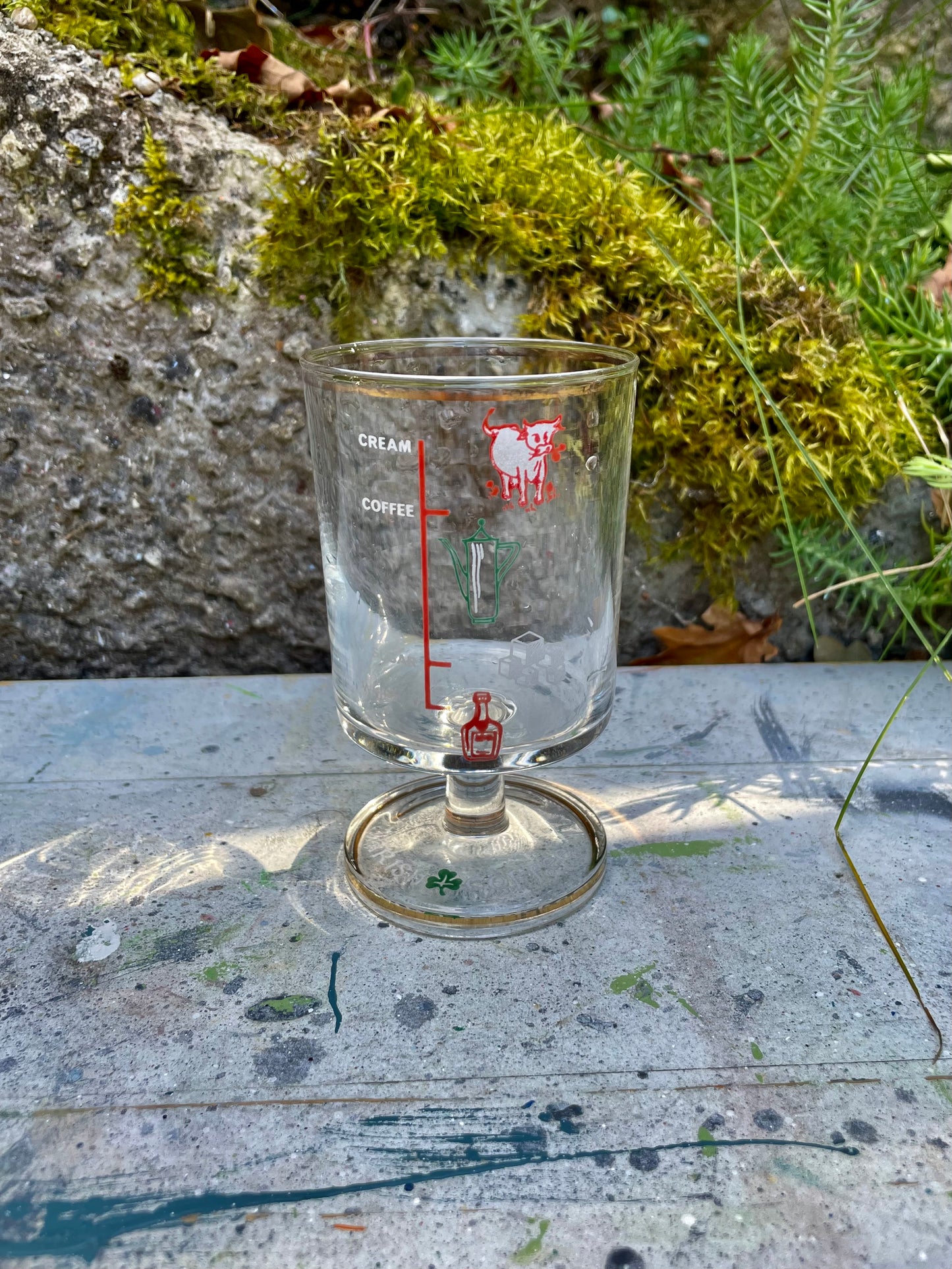 Vintage irish coffee glass with recipe on the side