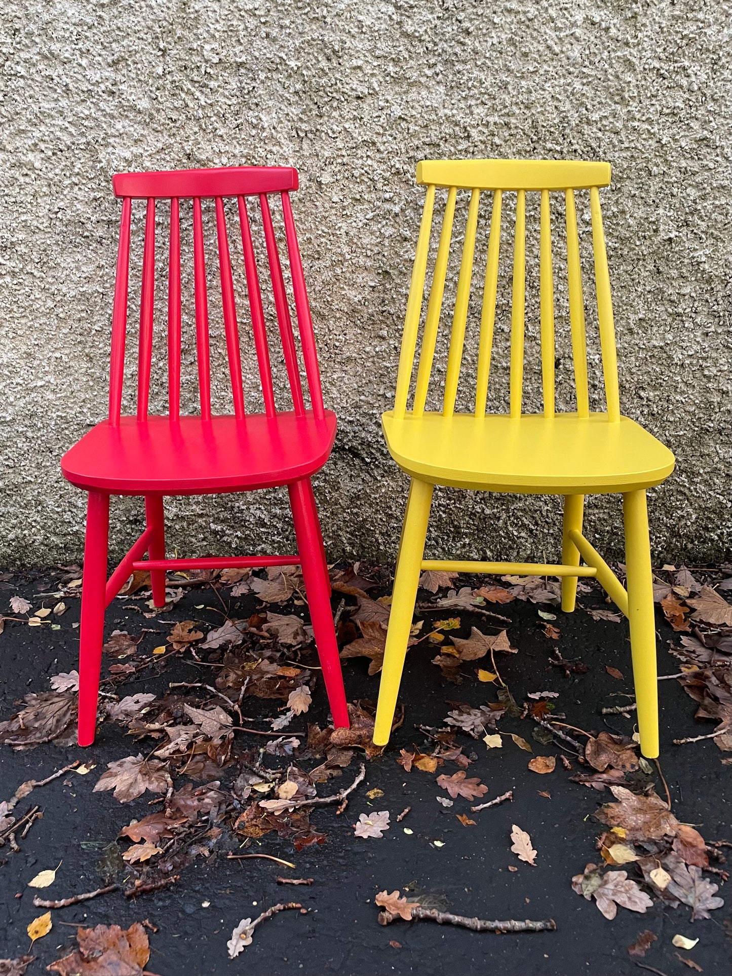 Vivid colours handpainted mismatch vintage dining chairs