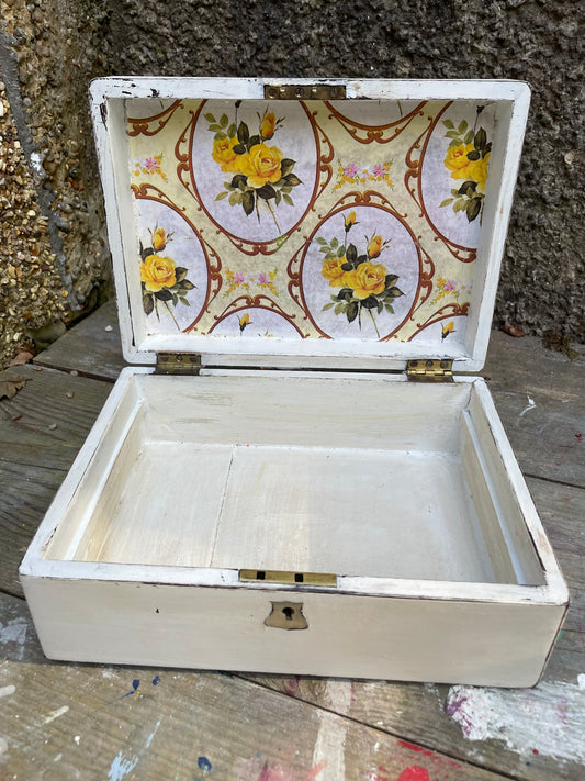 Vintage painted keepsake box with rose decoupage