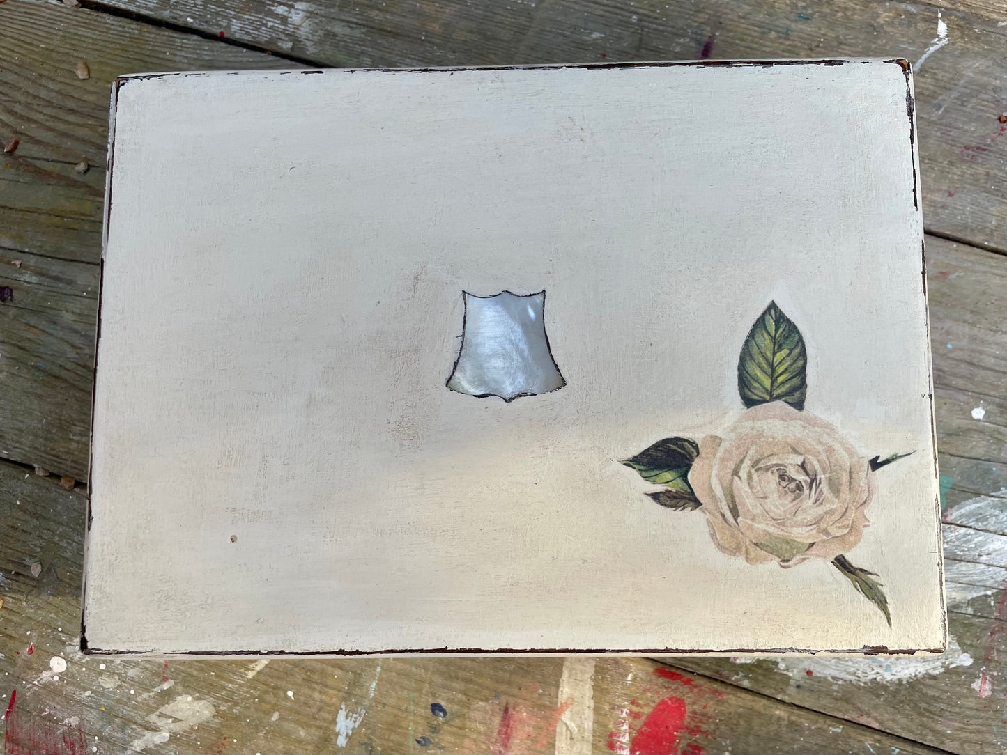 Vintage painted keepsake box with rose decoupage