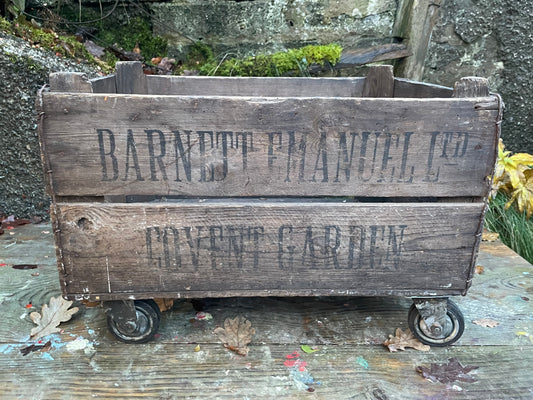 vintage wooden crate on wheels