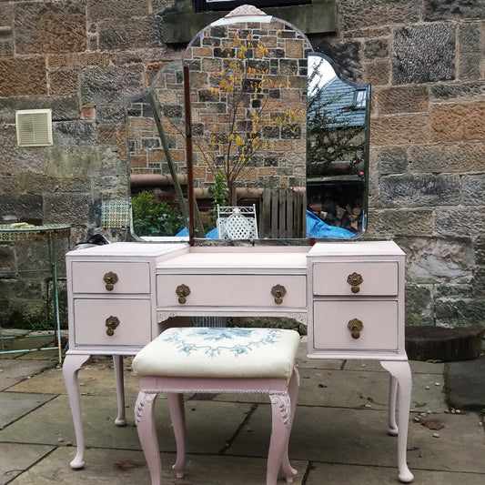 Custom Listing for Claire hand painted vintage dressing table and stool Painted in Miss Mustard Seed milk paint Arabesque