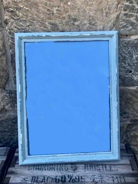 Vintage painted picture frame in distressed cream and blue