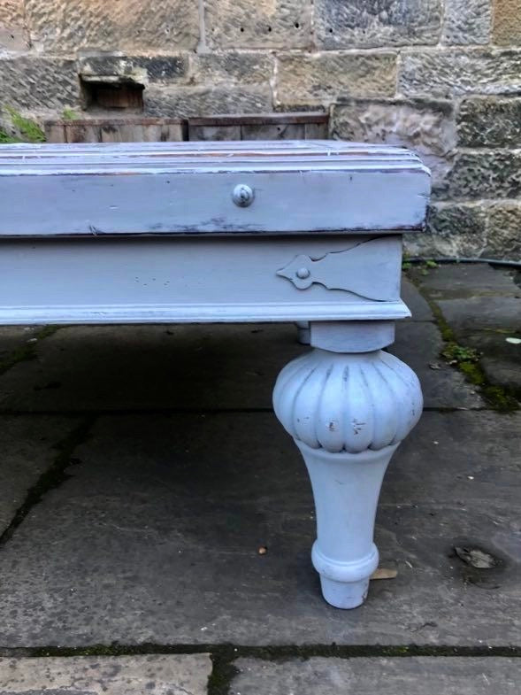 Vintage hand painted carved coffee table in soft Paris Grey Annie Sloan Chalk Paint