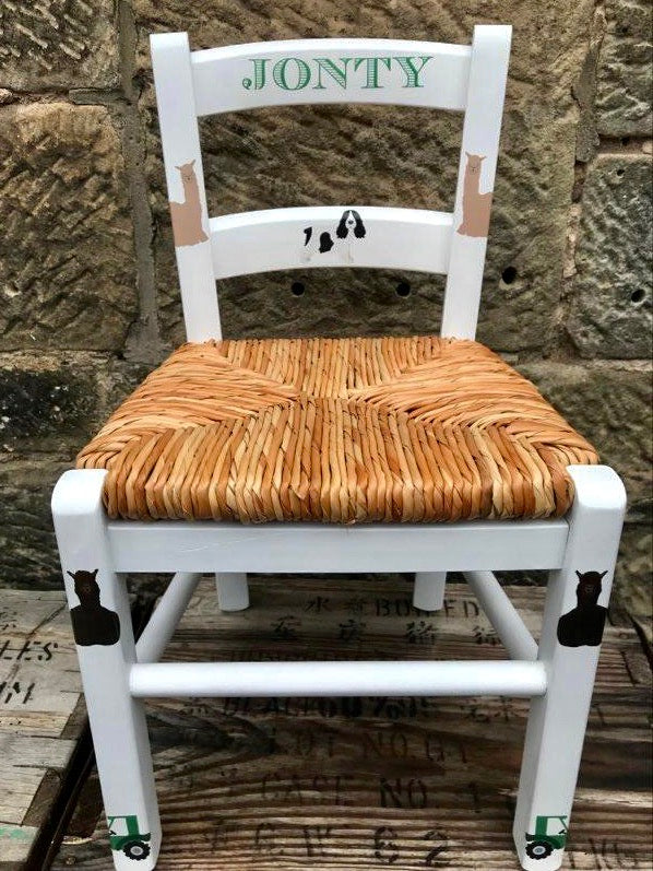 Commission for Kate 2 personalised  rush seat children's chairs