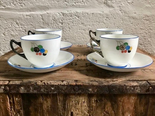 Gorgeous Art Deco  set of 4 teacups