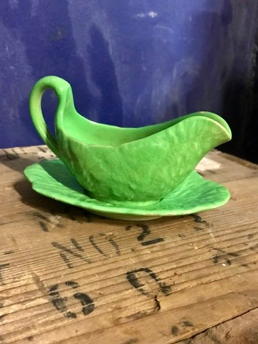 Vintage green cabbage leaf gravy / sauce boat