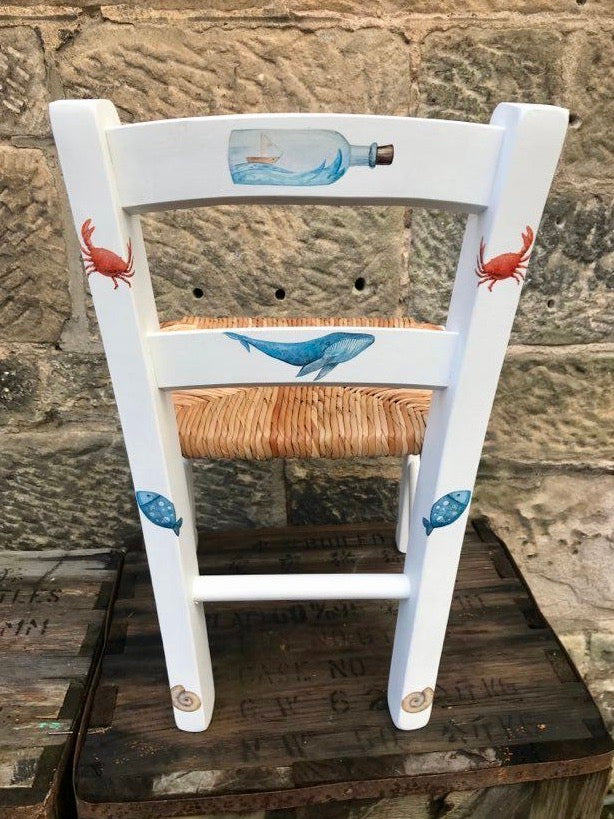 Rush seat personalised children's chair - Beside the sea theme - made to order