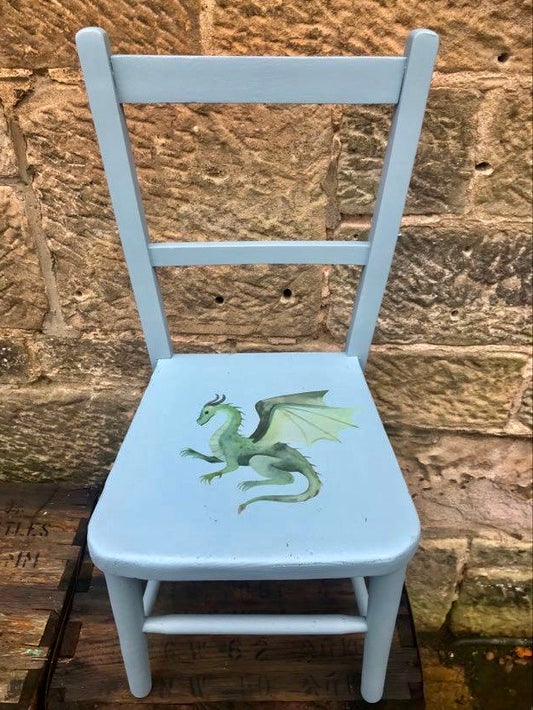 Children's personalised upcycled  wooden school chair - dragon theme