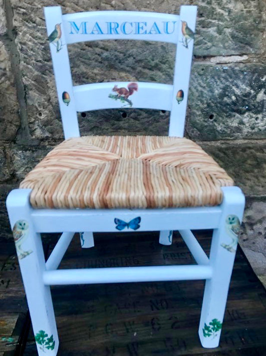 commission for Laura personalised child's rush seat chair