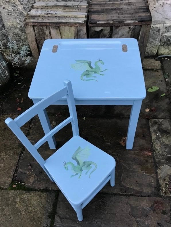 Children's painted desk - dragon theme - Please contact me for a shipping quote