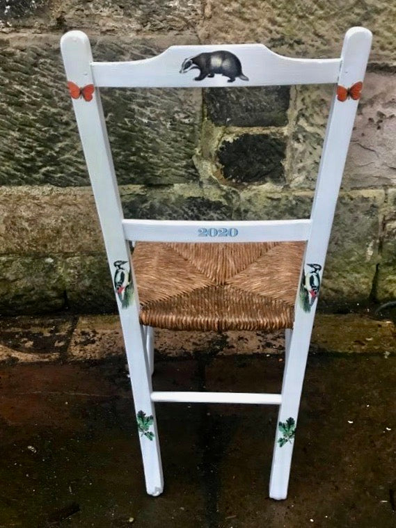 Rush seat personalised children's chair - Forest friends - made to order