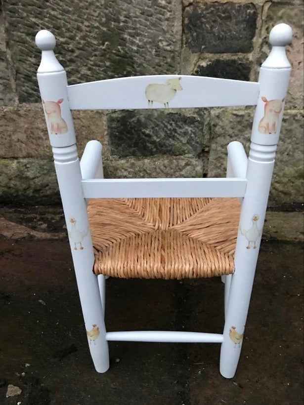 Rush seat personalised children's chair - Cute Farm theme - made to order