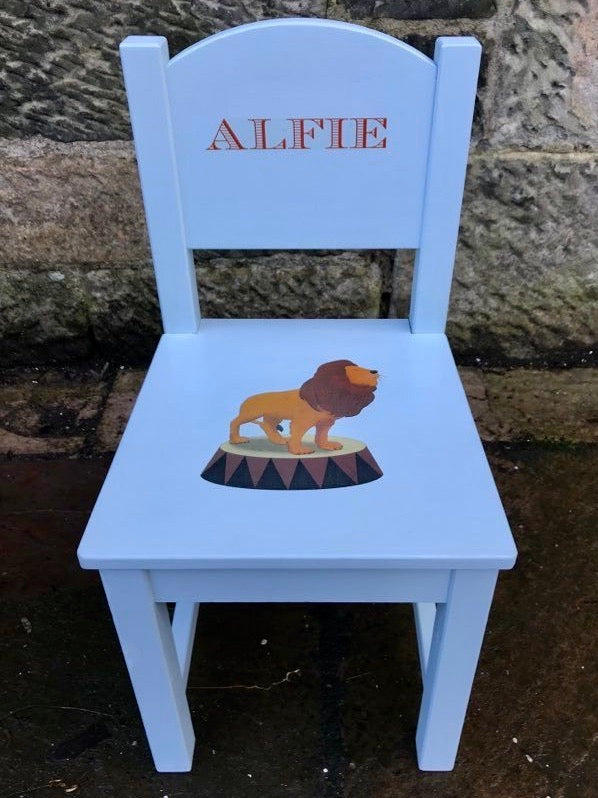 Children's personalised upcycled  wooden school chair - vintage circus theme