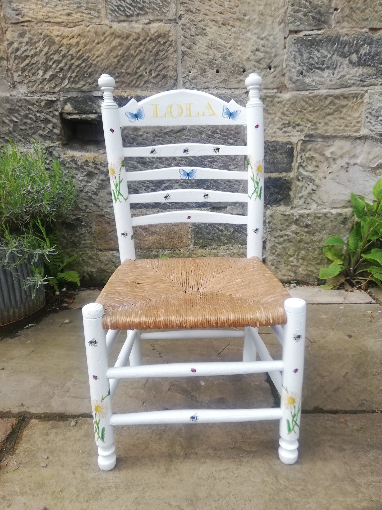 Custom listing for sarah children's personalised rush seat chair butterfly and bees theme