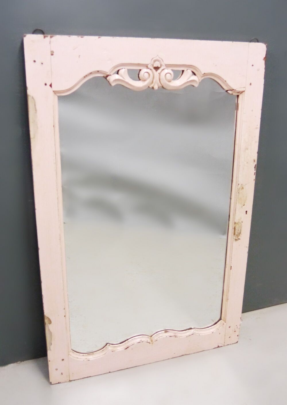 RESERVED   Beautiful antique teak 1920's original painted mirror in yummy pink original paintwork