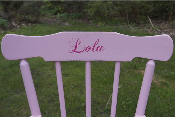 Child's vintage personalised rocking chair with name upcycled and made to order by Emily Rose Vintage shopify 1