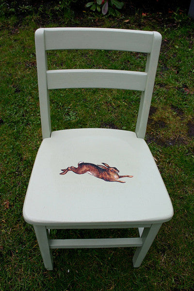 Children's Vintage wooden Upcycled Chair With Retro Spring Hare design by Emily Rose Vintage