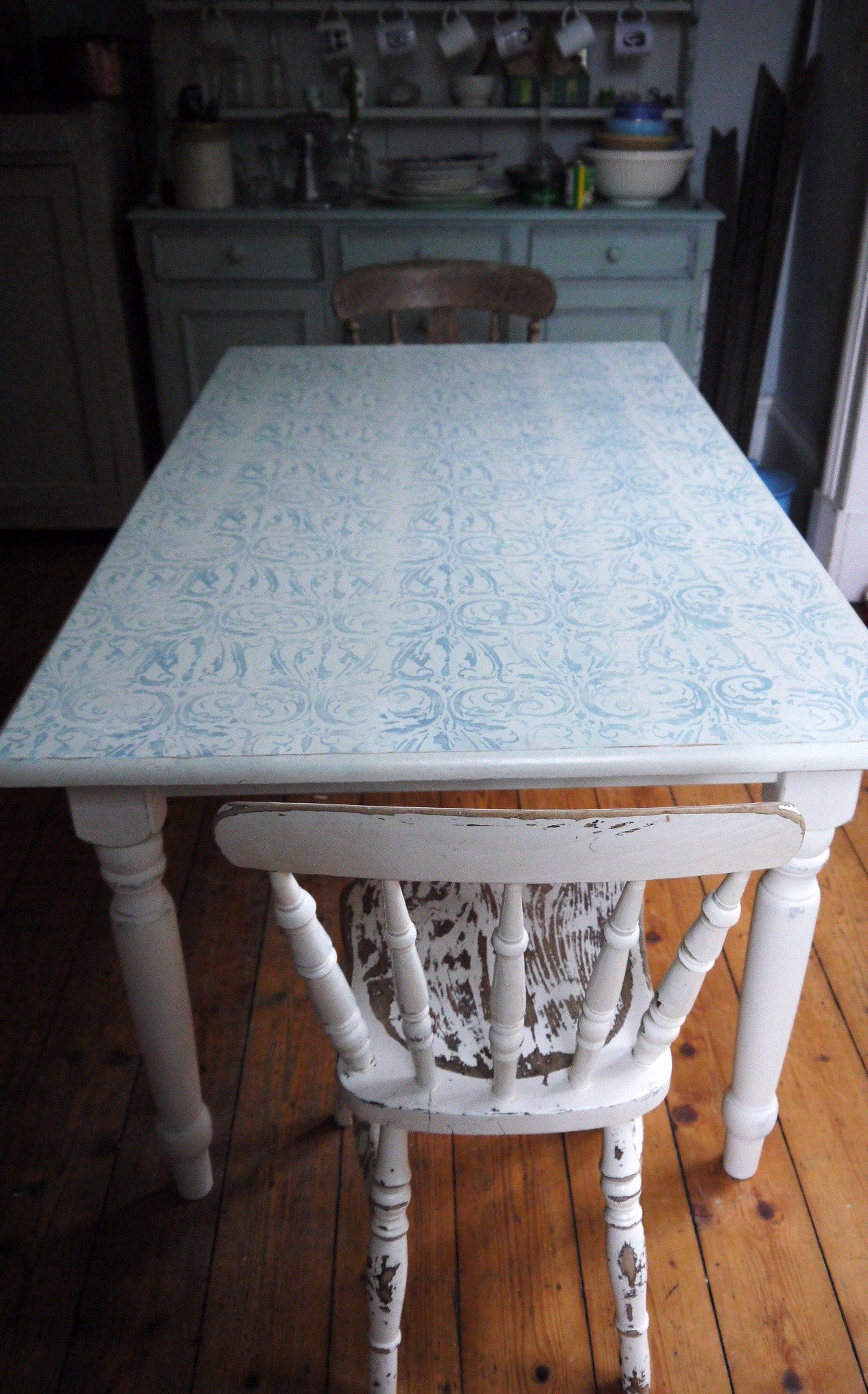 Painted to order - Vintage dining tables hand painted and stencilled or pattern rolled with gorgeous decorative designs on the top