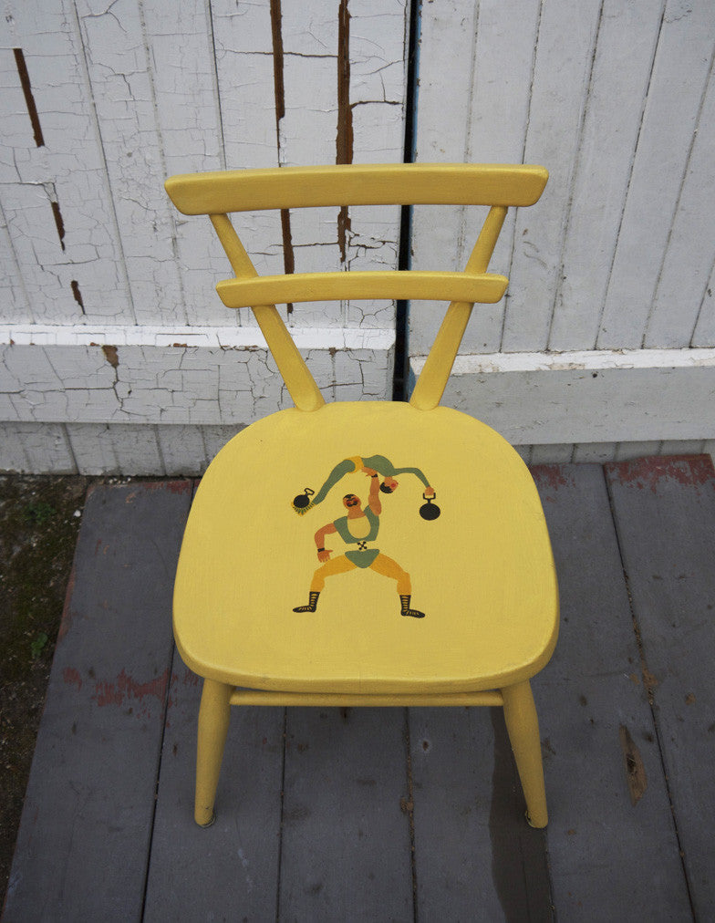 Custom Listing for Paloma Vintage Ercol childrens chair in yellow with retro strongman design and hand painted chest of drawers