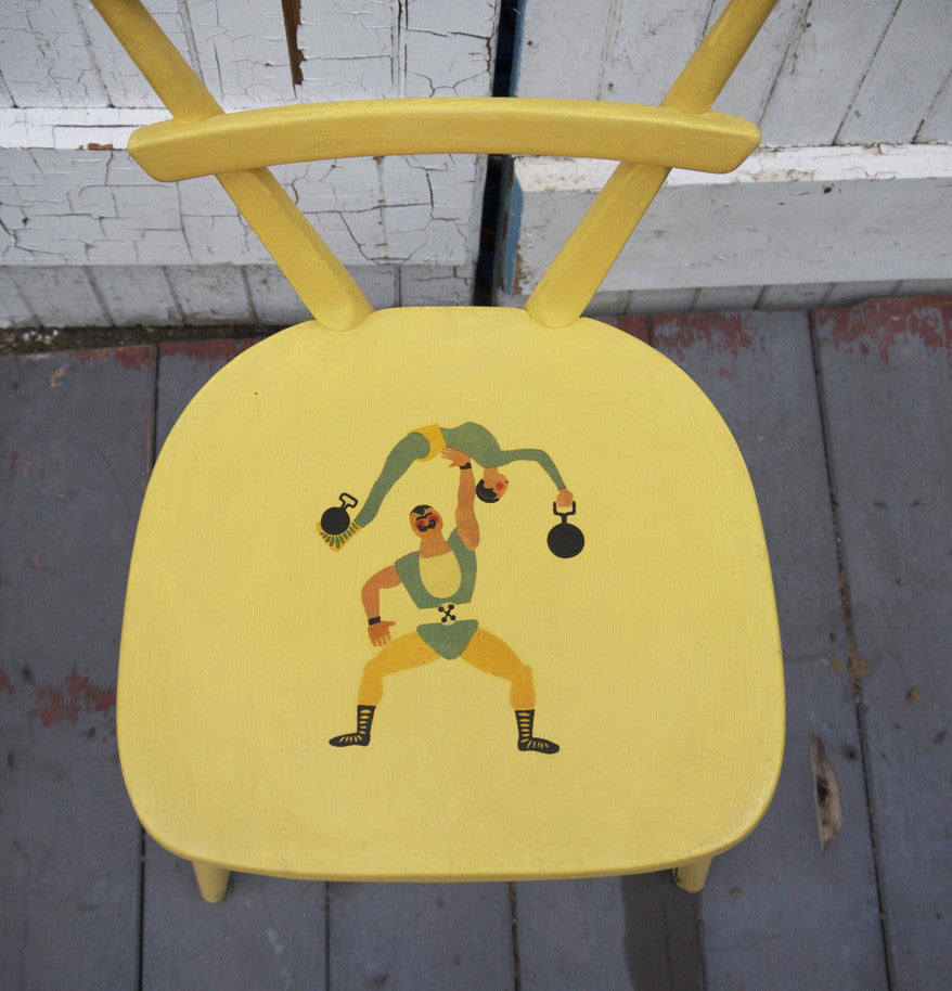 Custom Listing for Paloma Vintage Ercol childrens chair in yellow with retro strongman design and hand painted chest of drawers