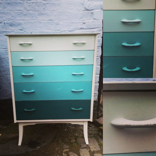 Fusion Mineral Painted retro ombre chest of drawers in tones of Renfrew Blue.