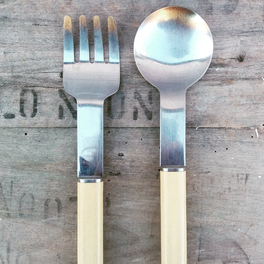Gorgeous set of mid century 1970's stainless steel salad servers