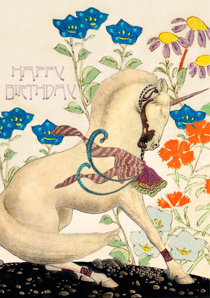 Happy birthday unicorn glitter card