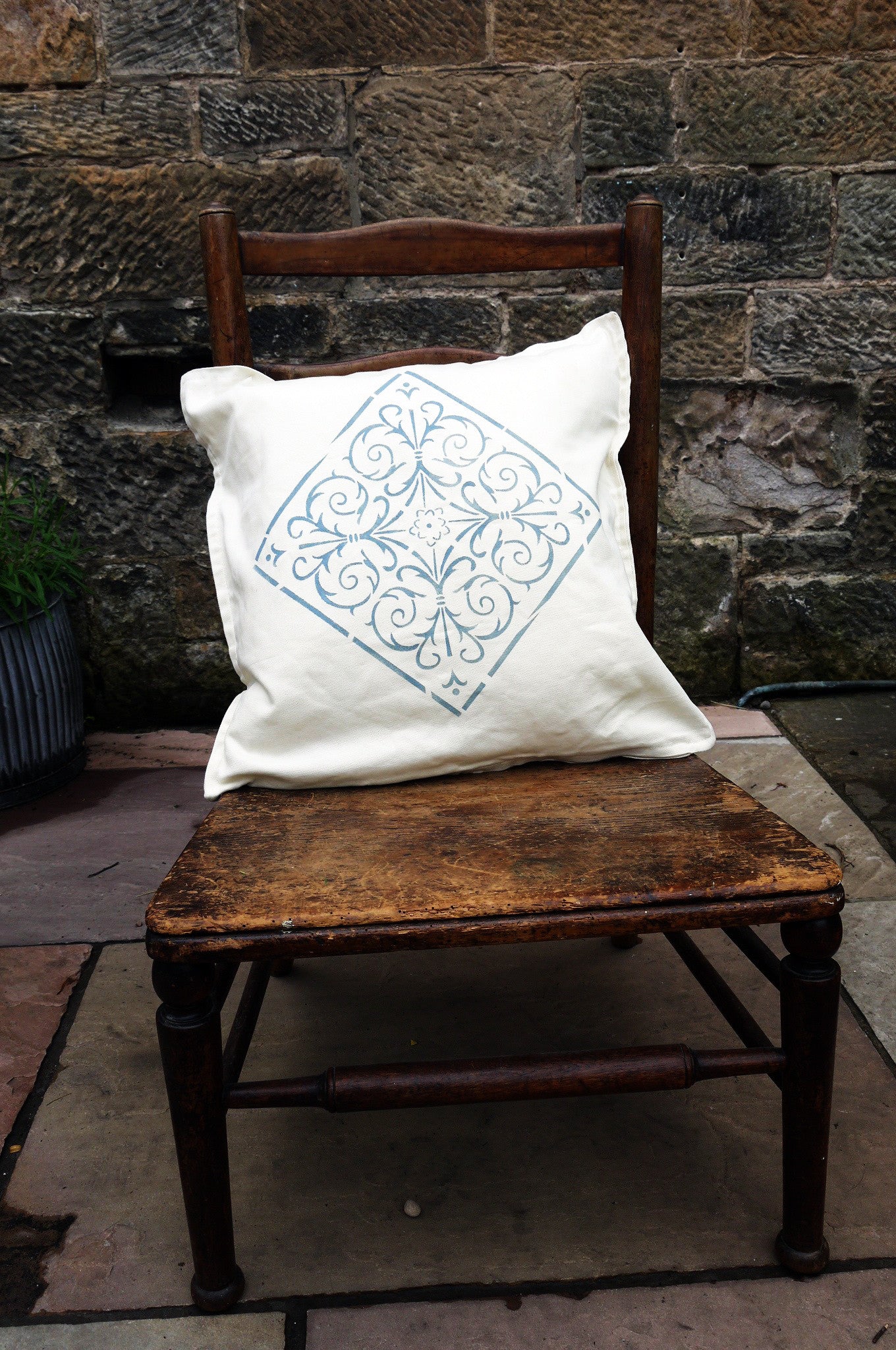Hand stencilled linen cushion cover - chouce of 4 designs and you can choose any fusion mineral paint colour for the design