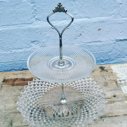 Handmade clear glass cake stand