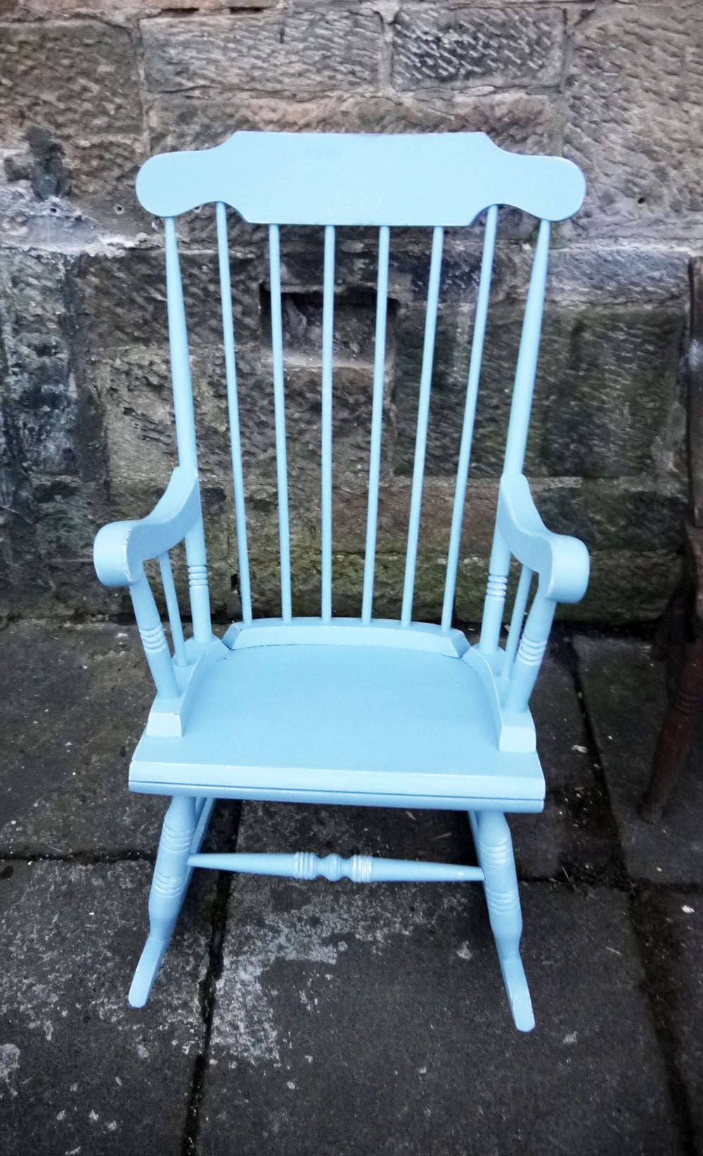 Hand painted vintage shabby chic rocking chair in Fusion Mineral Paint Heirloom Blue
