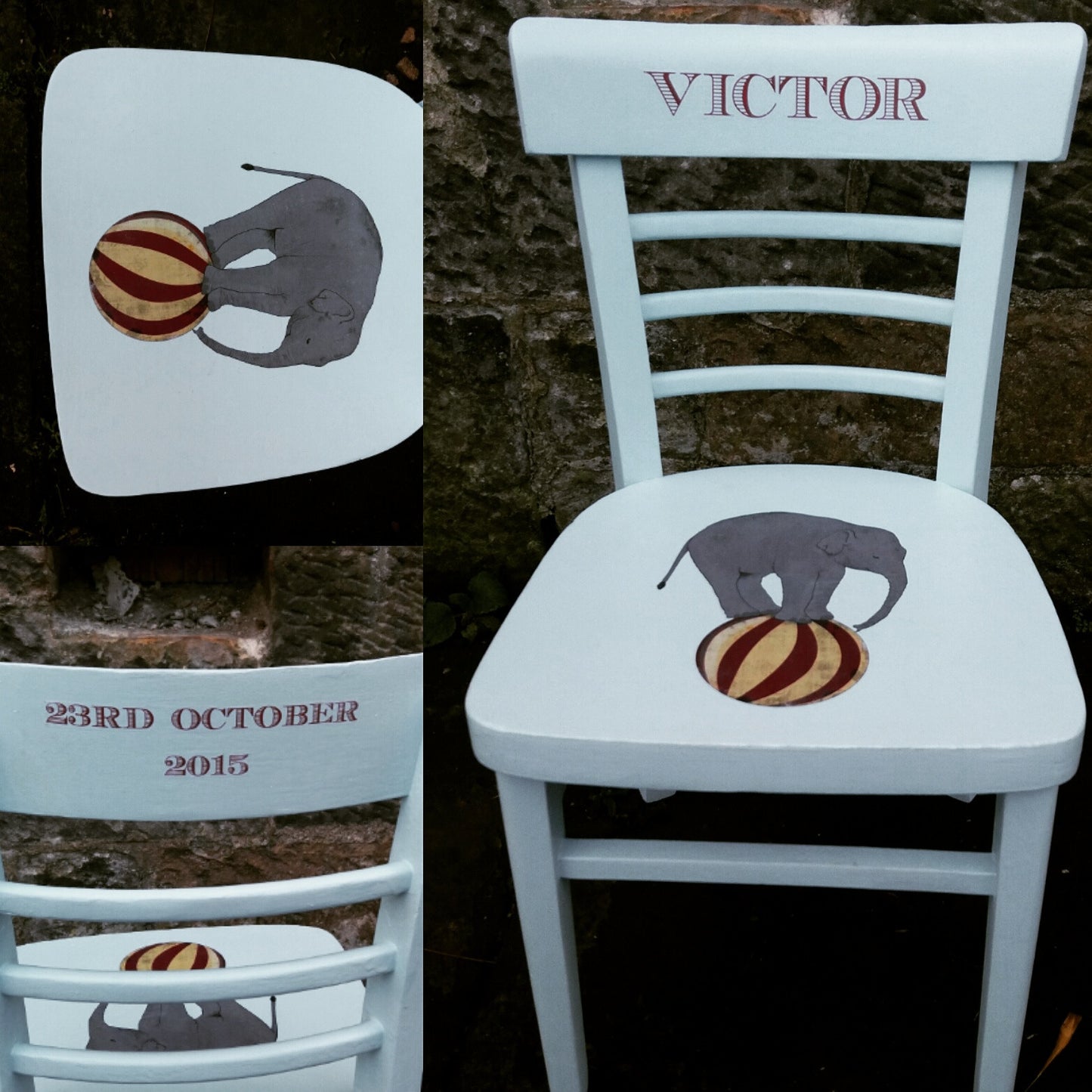 custom listing for Emily L children's personalised vintage school chair with circus theme