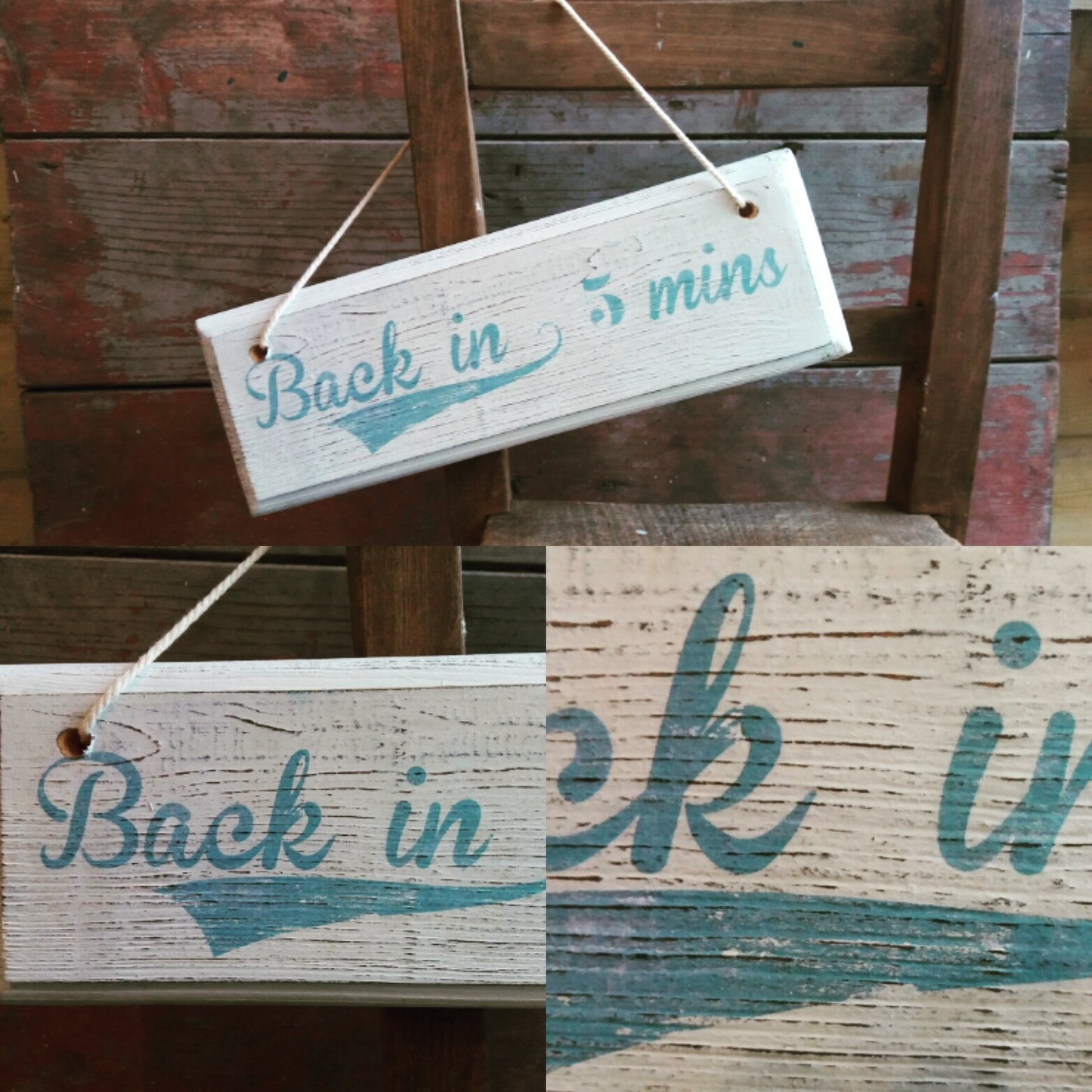 Vintage style hand made shop door sign open / closed / back in 5 custom signs also available